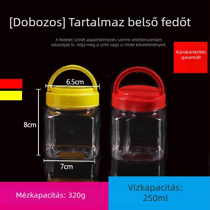 Üres széles nyakú PET műanyag tárolóedény műanyag fedővel élelmiszertároláshoz