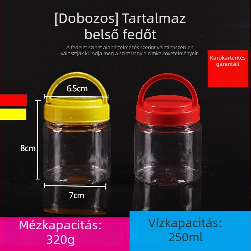 Üres széles nyakú PET műanyag tárolóedény műanyag fedővel élelmiszertároláshoz