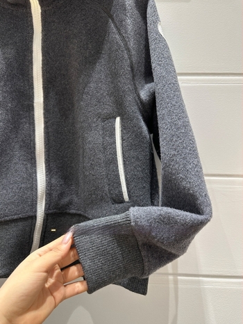 Női gyapjú fleece kapucnis dzseki, cipzárral, laza szabás, középhosszú