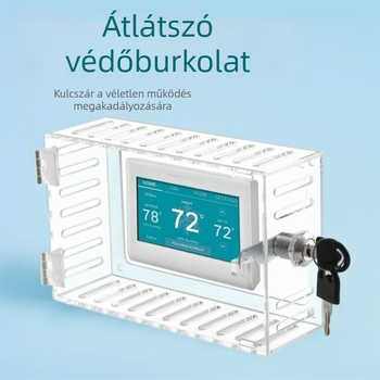 Termosztát zárható doboz átlátszó védőburkolattal és kulcsos zárással, anyag akril, modell DC-BG001, súly 245 g