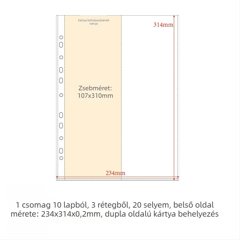 PP belső oldalú kártyaalbum töltete, 10 lap, testreszabható lyukak, logónyomás engedélyezett