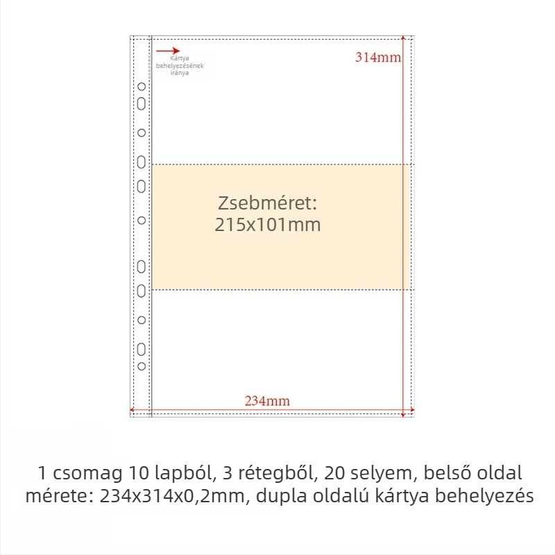 PP belső oldalú kártyaalbum töltete, 10 lap, testreszabható lyukak, logónyomás engedélyezett