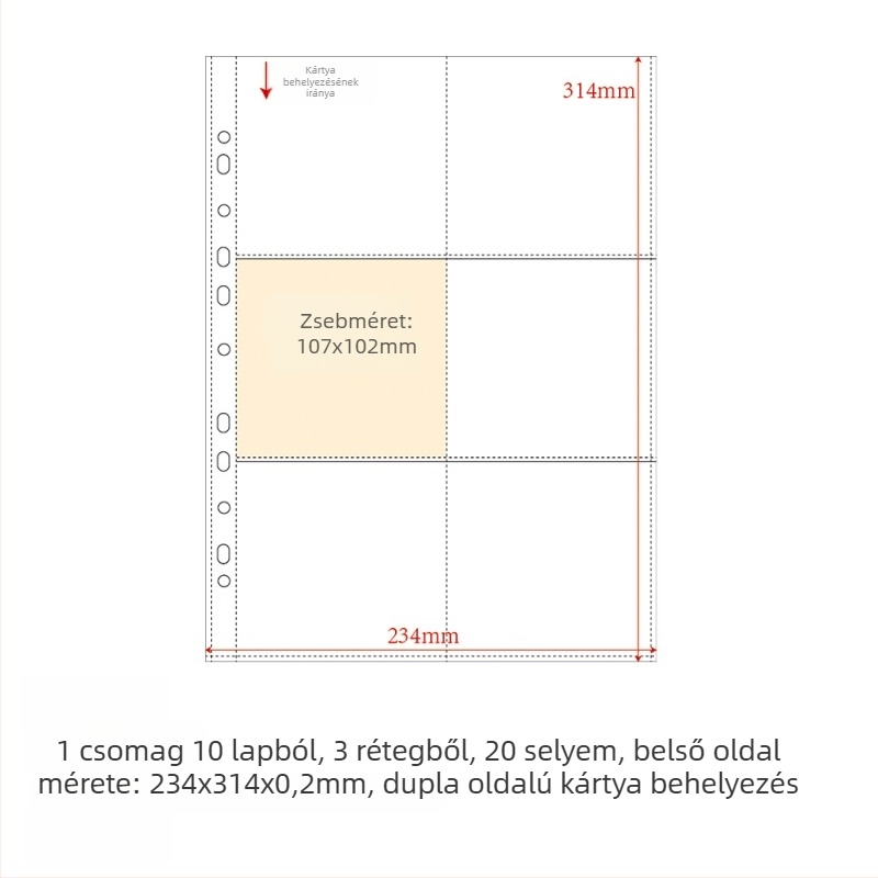 PP belső oldalú kártyaalbum töltete, 10 lap, testreszabható lyukak, logónyomás engedélyezett