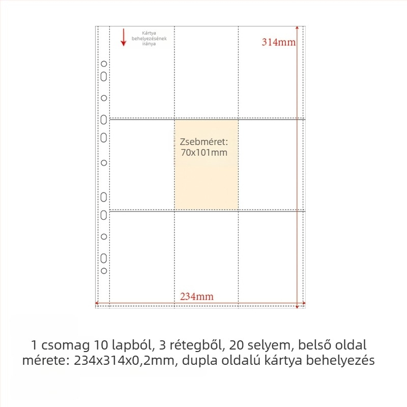 PP belső oldalú kártyaalbum töltete, 10 lap, testreszabható lyukak, logónyomás engedélyezett