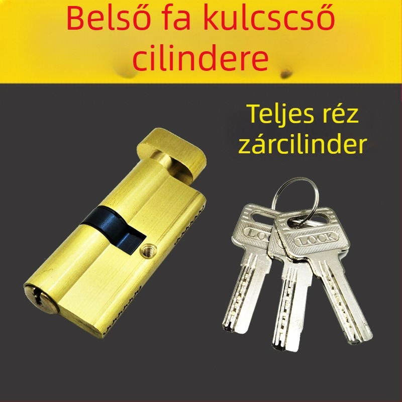 Réz ajtózár cilinder fa ajtókhoz | tömör rézből készült, különböző zárakhoz alkalmas, súly 120, modern minimalista stílus