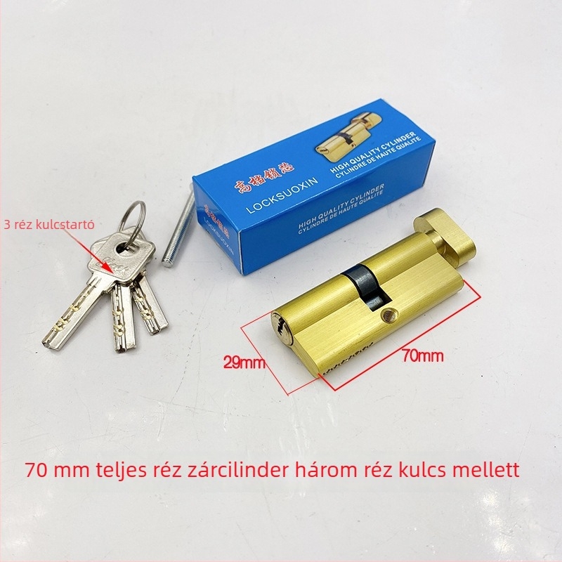 Réz ajtózár cilinder fa ajtókhoz | tömör rézből készült, különböző zárakhoz alkalmas, súly 120, modern minimalista stílus