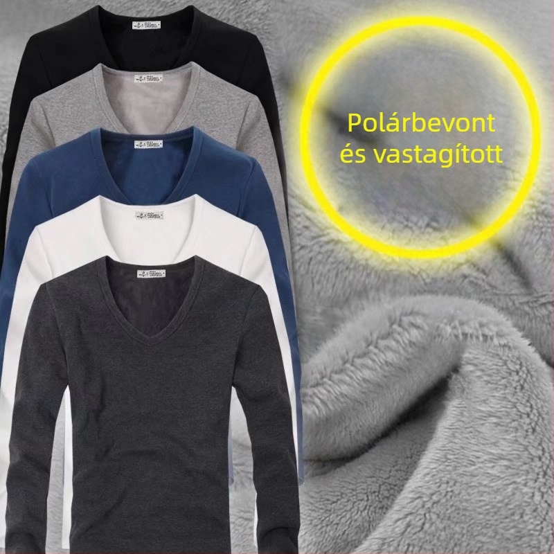 Férfi fleece béléses termikus felső, kerek nyakú, hosszú ujjú, karcsú szabás