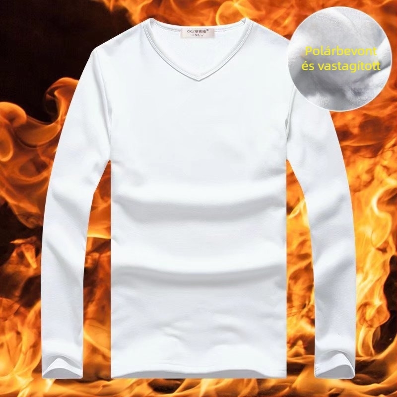 Férfi fleece béléses termikus felső, kerek nyakú, hosszú ujjú, karcsú szabás