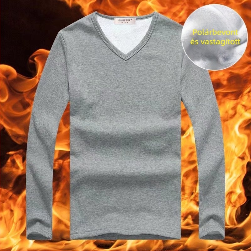 Férfi fleece béléses termikus felső, kerek nyakú, hosszú ujjú, karcsú szabás