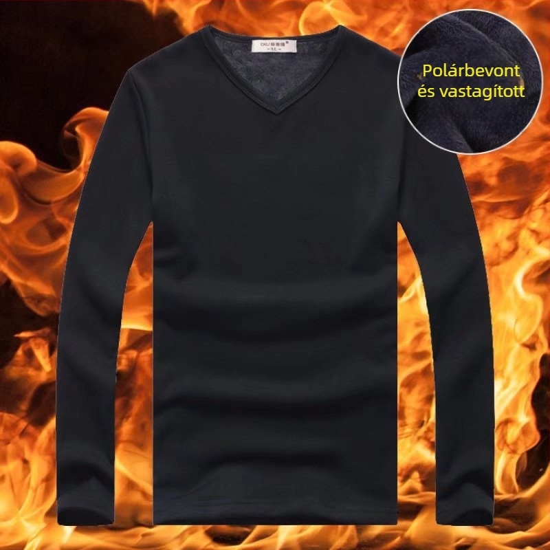 Férfi fleece béléses termikus felső, kerek nyakú, hosszú ujjú, karcsú szabás