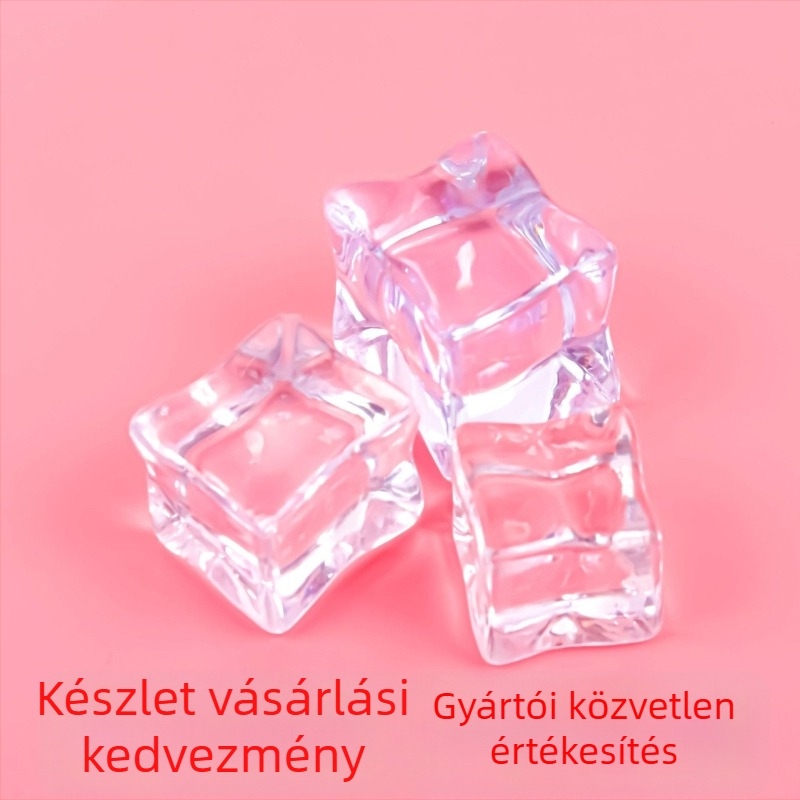 Akril hamis jégkockák — átlátszó négyszögletes jégkristályok bárfotózáshoz; anyag: szintetikus gyanta; alkalmazás: termékfotózás; súlyok: 312 g, 490 g, 429 g