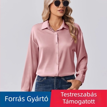 Női szatén-selyem keverék ing, hosszú ujjú, gombos elülső zárás, szűk szabás, polo gallér, ősz 2025