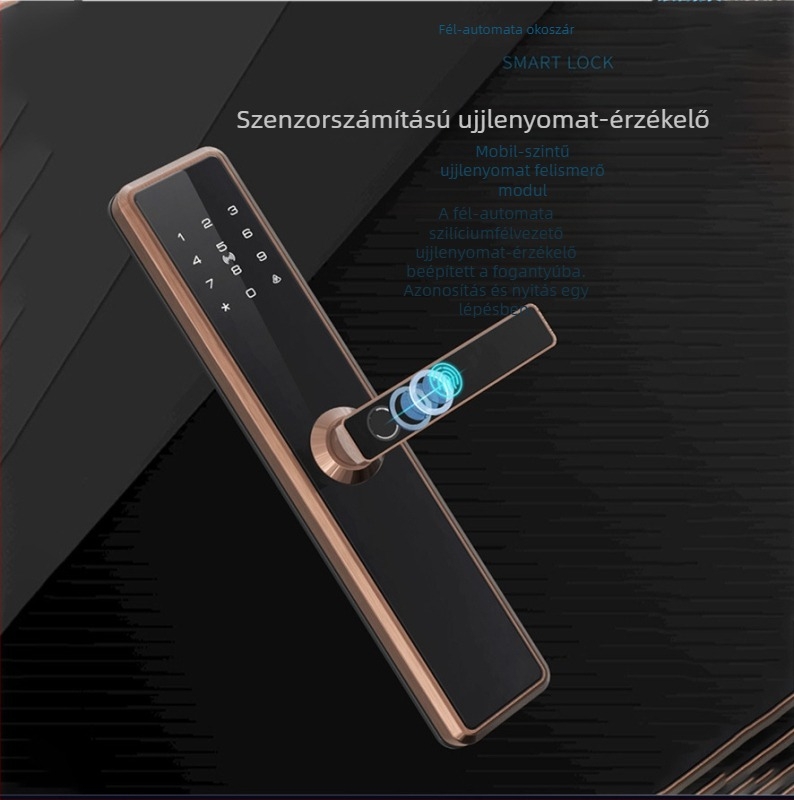 Okos ajtózár L-8 biometrikus hozzáféréssel, 99 ujjlenyomat tárolás, gyors szkennelés <0.7 s, hamis felismerési arány <0.01%, DC tápegység