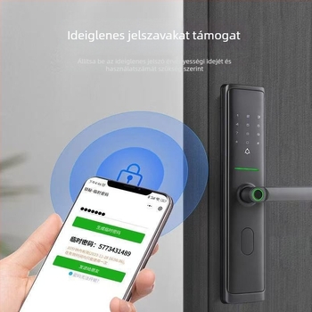 Q05 Okos ajtózár — Ujjlenyomat, Jelszó és Kulcs, 50 ujjlenyomat-tároló, Olvasási idő <0,01 s, DC tápegység