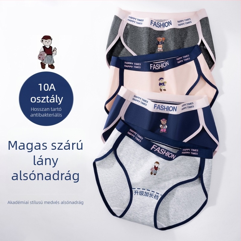 Női pamut alsónemű Little Bear Academy stílusban, antibakteriális ágyéktáji rész, kék retro, új amerikai stílus