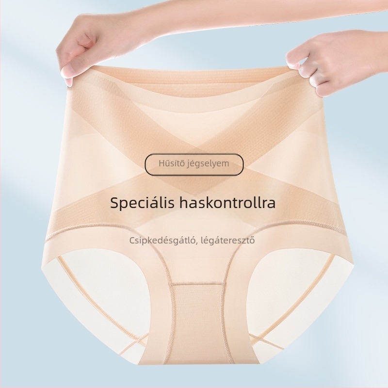 Női varrat nélküli, magas derekú haskontroll bugyi, fenékemelés és formázás, vékony, légáteresztő Ice Silk antibakteriális