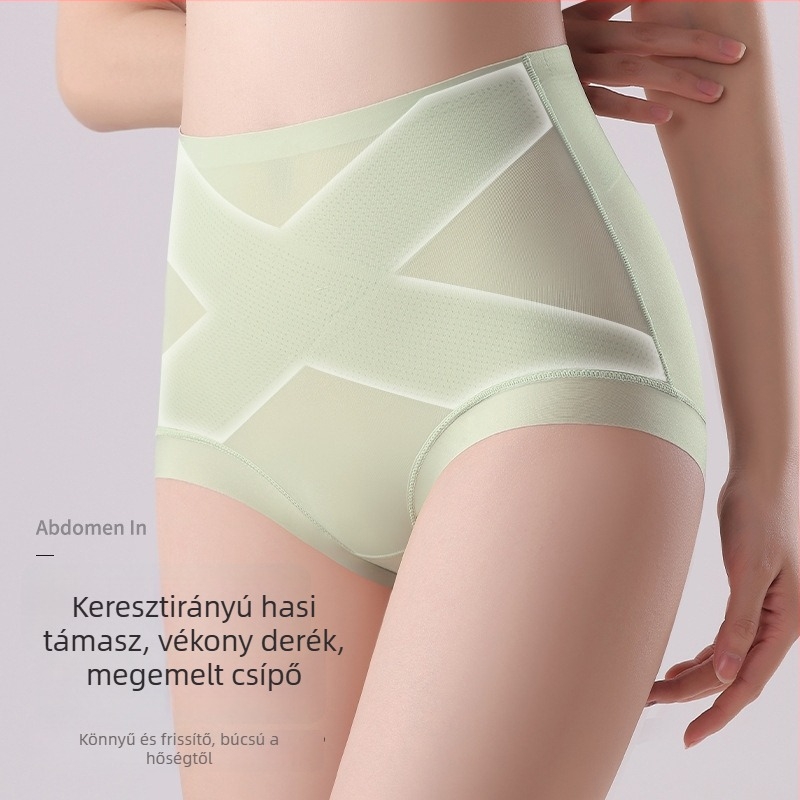 Női varrat nélküli, magas derekú haskontroll bugyi, fenékemelés és formázás, vékony, légáteresztő Ice Silk antibakteriális
