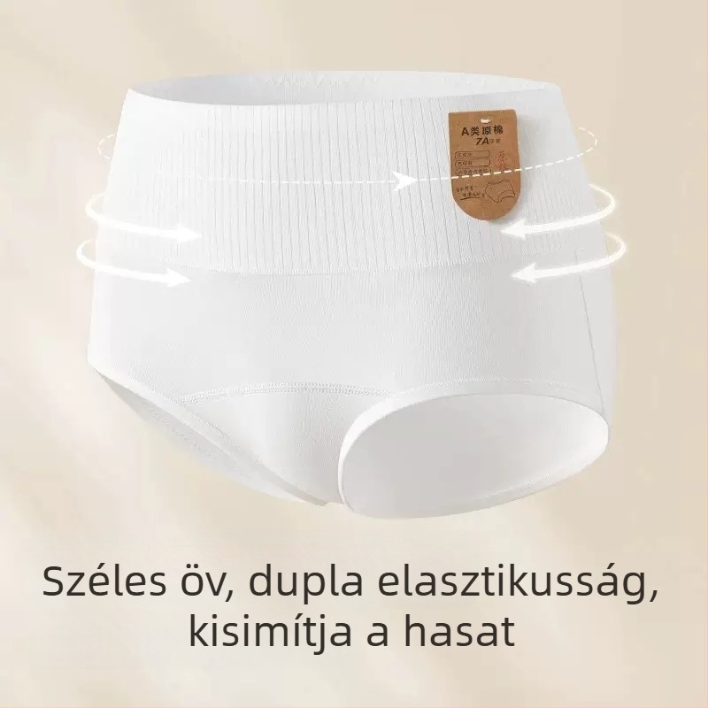 Női pamut magas derekú bugyi, hasi kontúr, fenékemelés, légáteresztő, 90-95% pamut