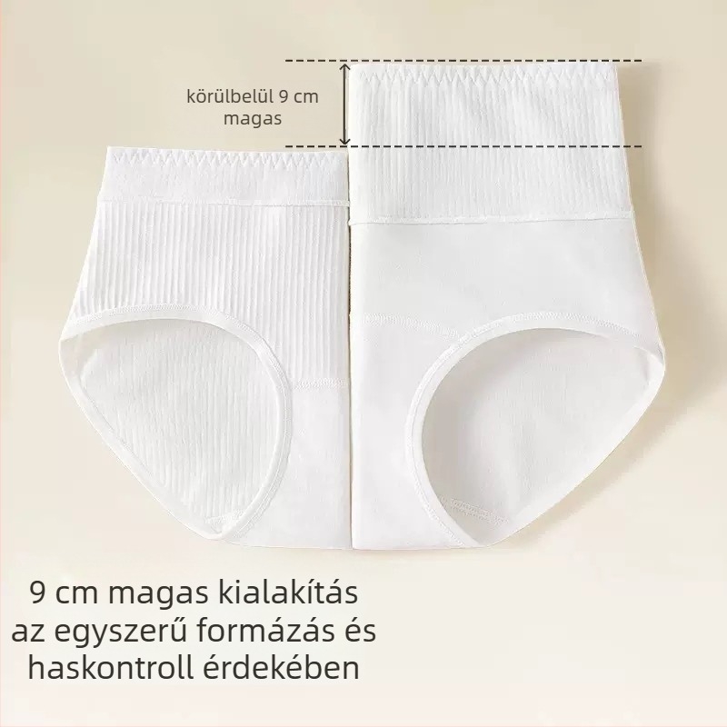 Női pamut magas derekú bugyi, hasi kontúr, fenékemelés, légáteresztő, 90-95% pamut