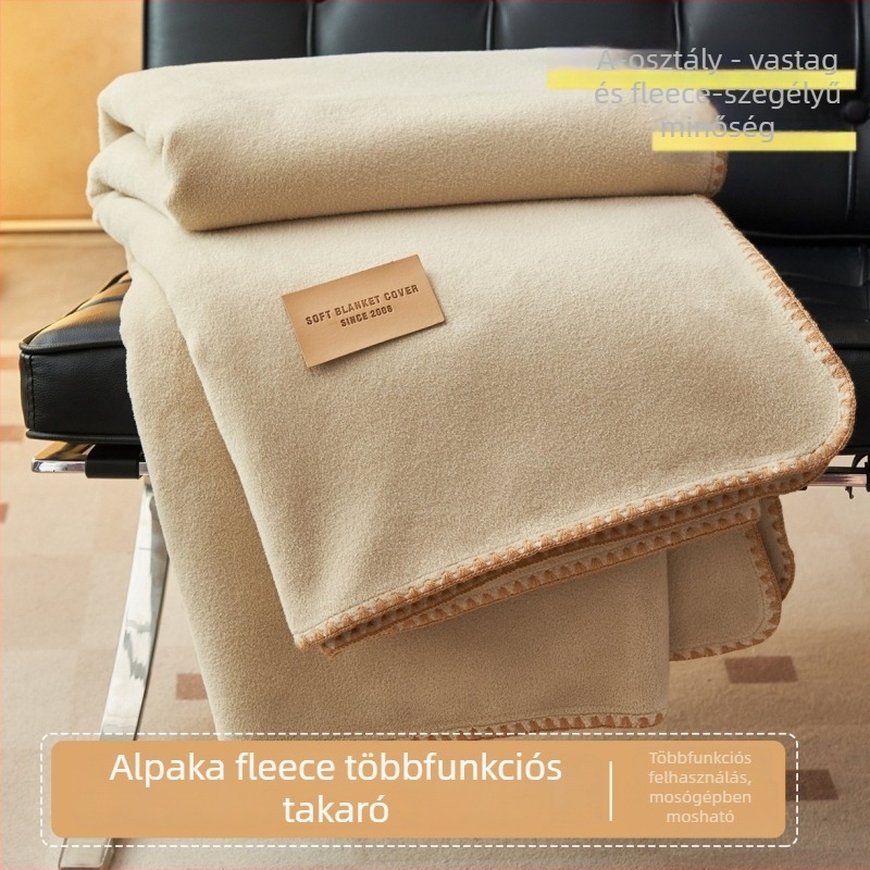 Alpaka 100% bársonyos pléd – nehéz, kettős réteg, tavasz-ősz, háromszög kötött él