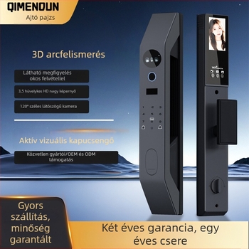Qimen Shield King No.5 okos zár ujjlenyomat- és arcfelismeréssel, 80 ujjlenyomat tárolva, >100000 nyitási ciklus, <1s beolvasási idő, hamis felismerés <0.001%, hamis elutasítás <0.01%