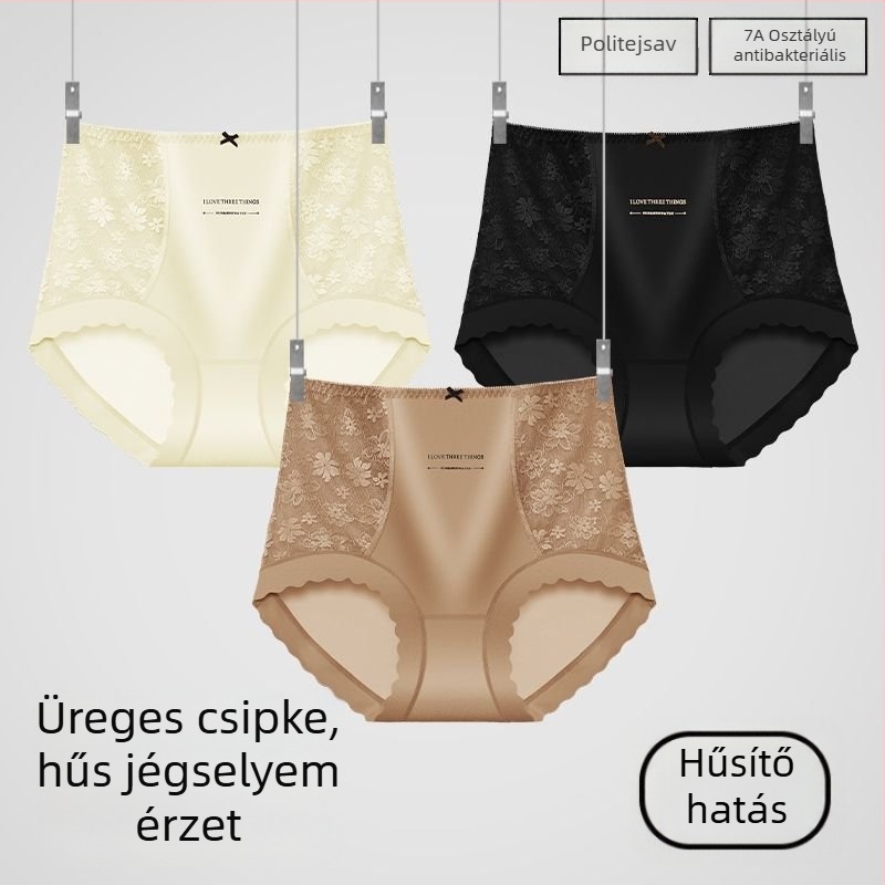 Nyári magas derekú csipkés női alsónemű, hasformázó, légáteresztő, antibakteriális, hőmérséklet-változtató funkcióval, pamut betéttel