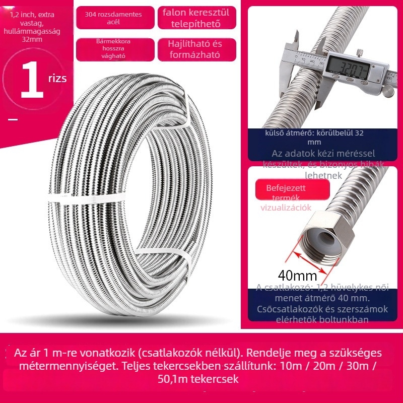 Hullámos rozsdamentes acél tömlő meleg- és hideg vízhez, 1,6 MPa, 200°C, csatlakozás a hullámos csőn keresztül — Deben Hose