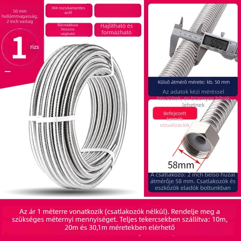 Hullámos rozsdamentes acél tömlő meleg- és hideg vízhez, 1,6 MPa, 200°C, csatlakozás a hullámos csőn keresztül — Deben Hose