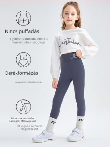 Lányoknak készült Shark Skin edző nadrág, fleece béléssel, magas derekú, őszi-téli szezon, 75% nylon