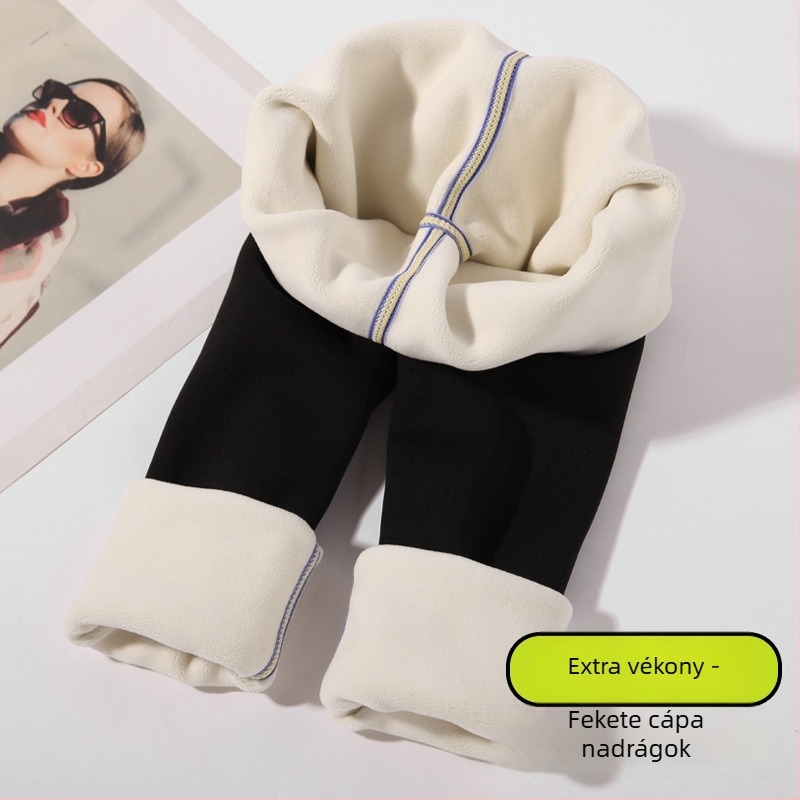 Lányoknak készült fleece-béléses, vastag téli leggings, magas derekú és elasztikus derékrész, hosszú nadrág