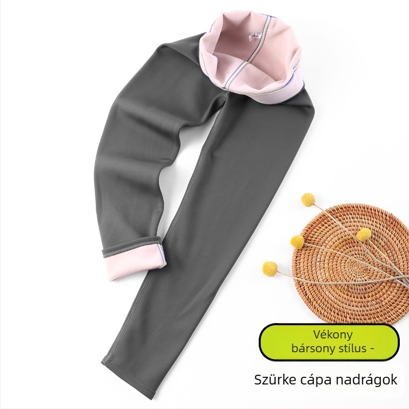 Lányoknak készült fleece-béléses, vastag téli leggings, magas derekú és elasztikus derékrész, hosszú nadrág