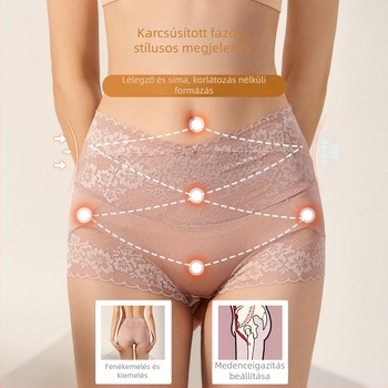Női Ice Silk fehérnadrág csipkével, magas derék, fenékemelő és hasformázó, légáteresztő, kényelmes, antibakteriális, pamut betéttel.