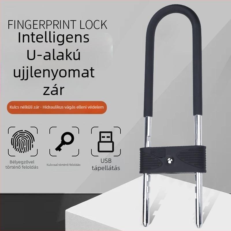 U-alakú biometrikus zár ujjlenyomat-olvasóval, irodai zár üvegajtóhoz, modell 8801, anyagok: rozsdamentes acél, ABS, cinkötvözet, modern minimalista stílus