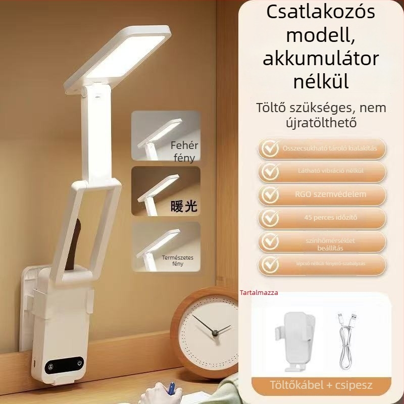 Összecsukható egyetemi asztali lámpa szemvédelemhez, USB-ellátás, érintéses kapcsoló, műanyag árnyékoló, Aa szintű megvilágítás, CRI 80–89