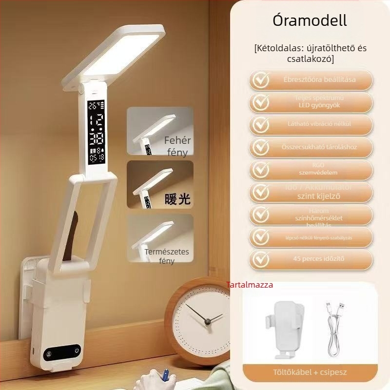Összecsukható egyetemi asztali lámpa szemvédelemhez, USB-ellátás, érintéses kapcsoló, műanyag árnyékoló, Aa szintű megvilágítás, CRI 80–89