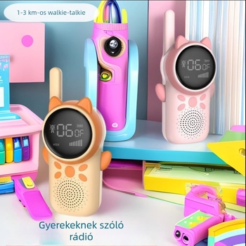 Mini gyerekeknek szóló walkie-talkie, hosszú hatótáv 1,5–3 km, 22 csatorna, RF kimenet 0,5 W, 400 mAh lítium akkumulátor, kijelzővel