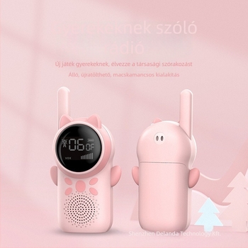 Mini gyerekeknek szóló walkie-talkie, hosszú hatótáv 1,5–3 km, 22 csatorna, RF kimenet 0,5 W, 400 mAh lítium akkumulátor, kijelzővel