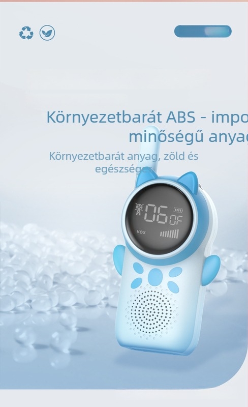 Mini gyerekeknek szóló walkie-talkie, hosszú hatótáv 1,5–3 km, 22 csatorna, RF kimenet 0,5 W, 400 mAh lítium akkumulátor, kijelzővel