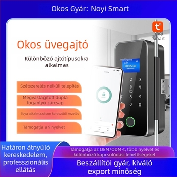 Üvegajtó ujjlenyomat-olvasóval rendelkező okos zár – keret nélküli, fúrás nélküli, vezérlés alkalmazáson keresztül, irodai jelszavas zár, modell AL01
