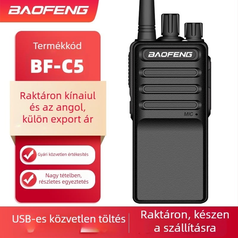 Baofeng BF-C5 kézi rádió, 400–470 MHz, 16 csatorna, akár 3 km hatótávolság, Li-ion akkumulátor