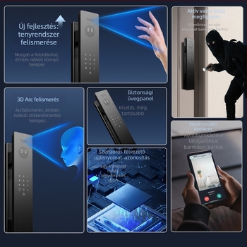 Qimen Shield Q1 okos zár ujjlenyomat, jelszó, tenyérvénás és 3D arcfelismerés – 90 ujjlenyomat-tárhely, több mint 100000 nyitás, szkennelési idő <1s, hamis felismerés <0,1%; hamis elutasítás <0,1%