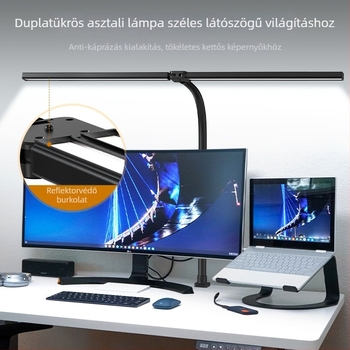 Kétfejű asztali lámpa, kékfény elleni védelem a számítógép képernyőjéhez és olvasáshoz (CRI ≥90, 21-30W, ≤36V, fém árnyékoló, távirányító)