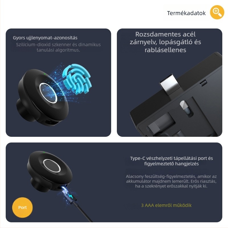 Ujjlenyomat szenzorral ellátott irattároló szekrény, modell S102-f, alumínium, háztartási használatra, modern minimalist stílus