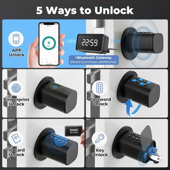 Okos ajtózár Bluetooth-tal, ujjlenyomat-olvasóval, jelszóval és kártyás feloldással MS001