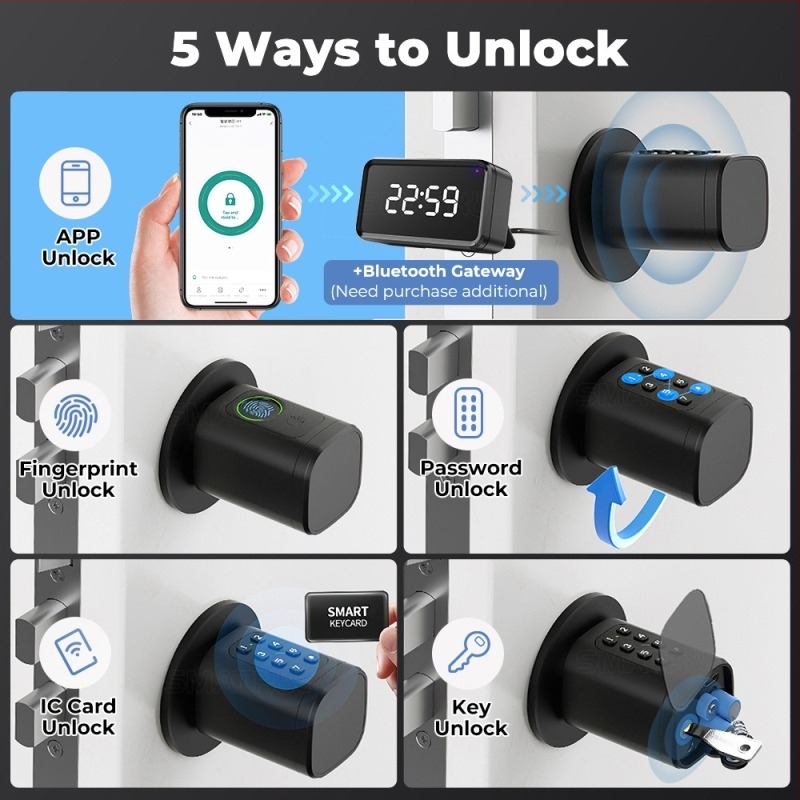 Okos ajtózár Bluetooth-tal, ujjlenyomat-olvasóval, jelszóval és kártyás feloldással MS001