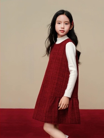 Lányok téli 2025 A-vonalú ujjatlan ruha pántokkal – hercegnő stílus, poliészter-pamut keverék