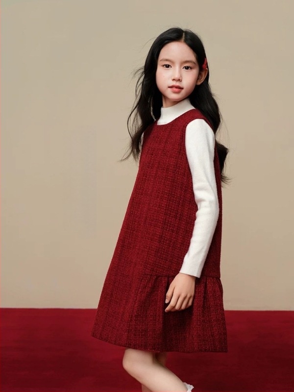 Lányok téli 2025 A-vonalú ujjatlan ruha pántokkal – hercegnő stílus, poliészter-pamut keverék