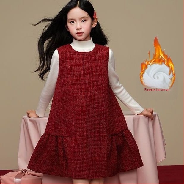 Lányok téli 2025 A-vonalú ujjatlan ruha pántokkal – hercegnő stílus, poliészter-pamut keverék