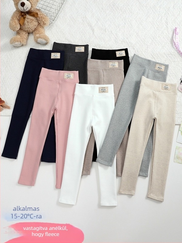 Lányok magas derekú pamut leggings, 95% pamut, 5% elasztán, tavasz–ősz, koreai stílus