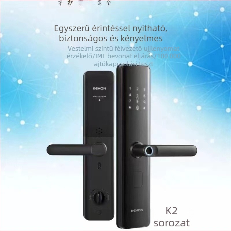 Kexiong K2 One-Touch fél-automata ujjlenyomat-zár otthonok és vendégházak számára — 50 ujjlenyomat tárolva, szkennelési idő 0,01 s, >100000 nyitási ciklus, DC-tápellátás